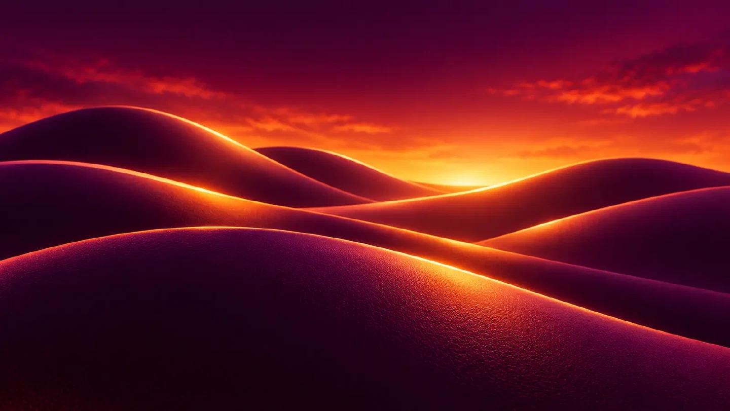 Plum hills illuminated by a golden horizon